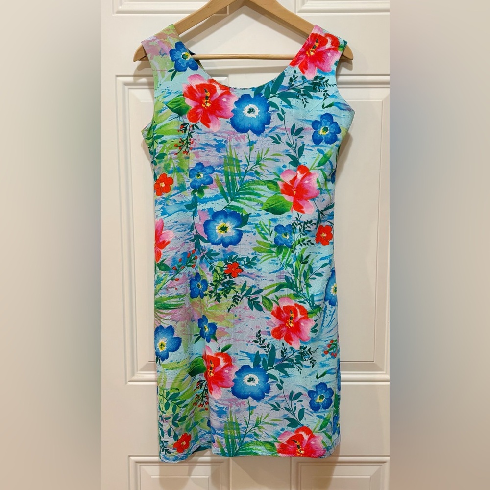 Vintage Jams World Hawaiin Multicolor Crepe Floral Shift Dress in Size L
